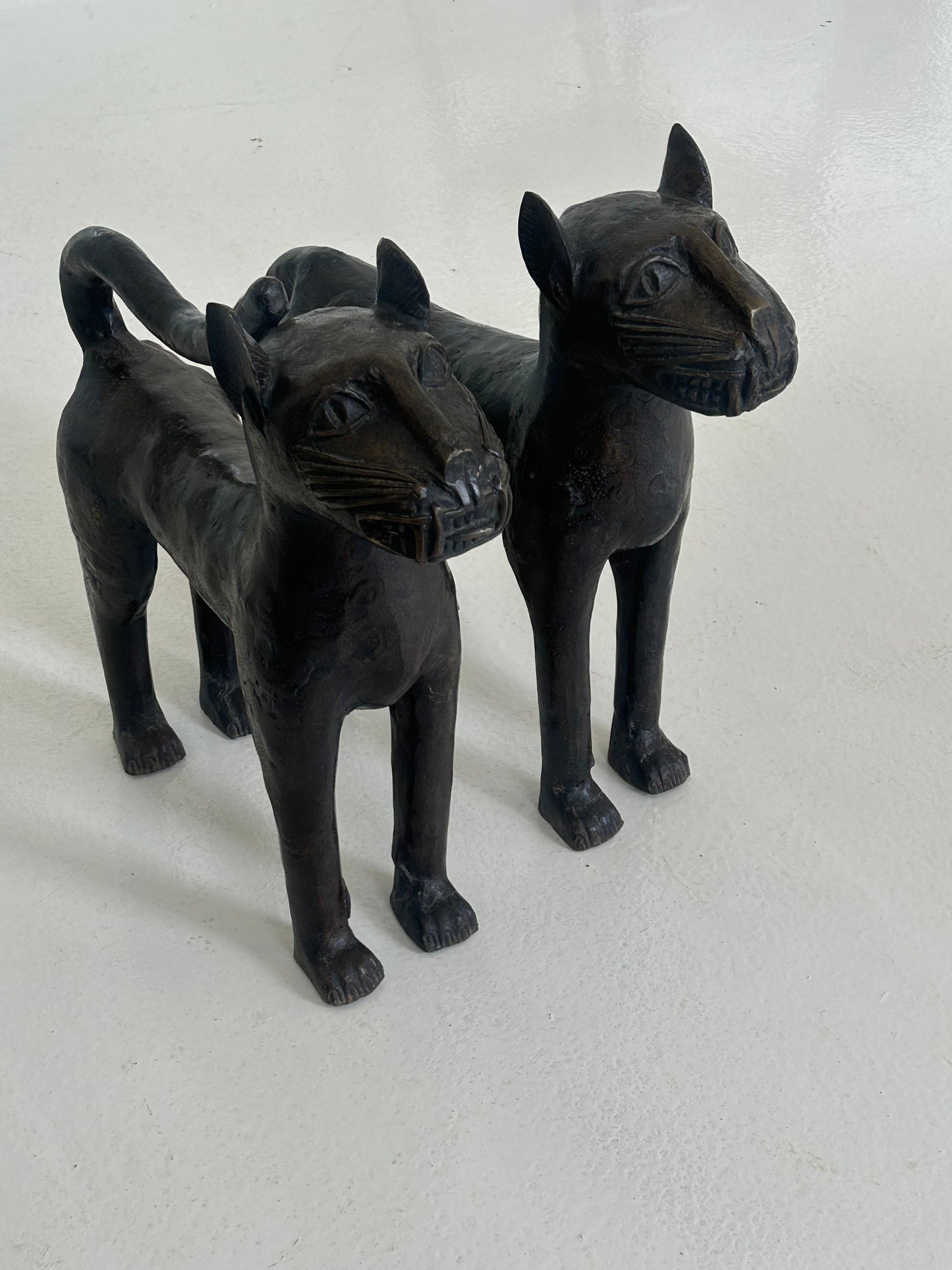 Pair of Edo Bronze Royal Leopards (Male & Female)