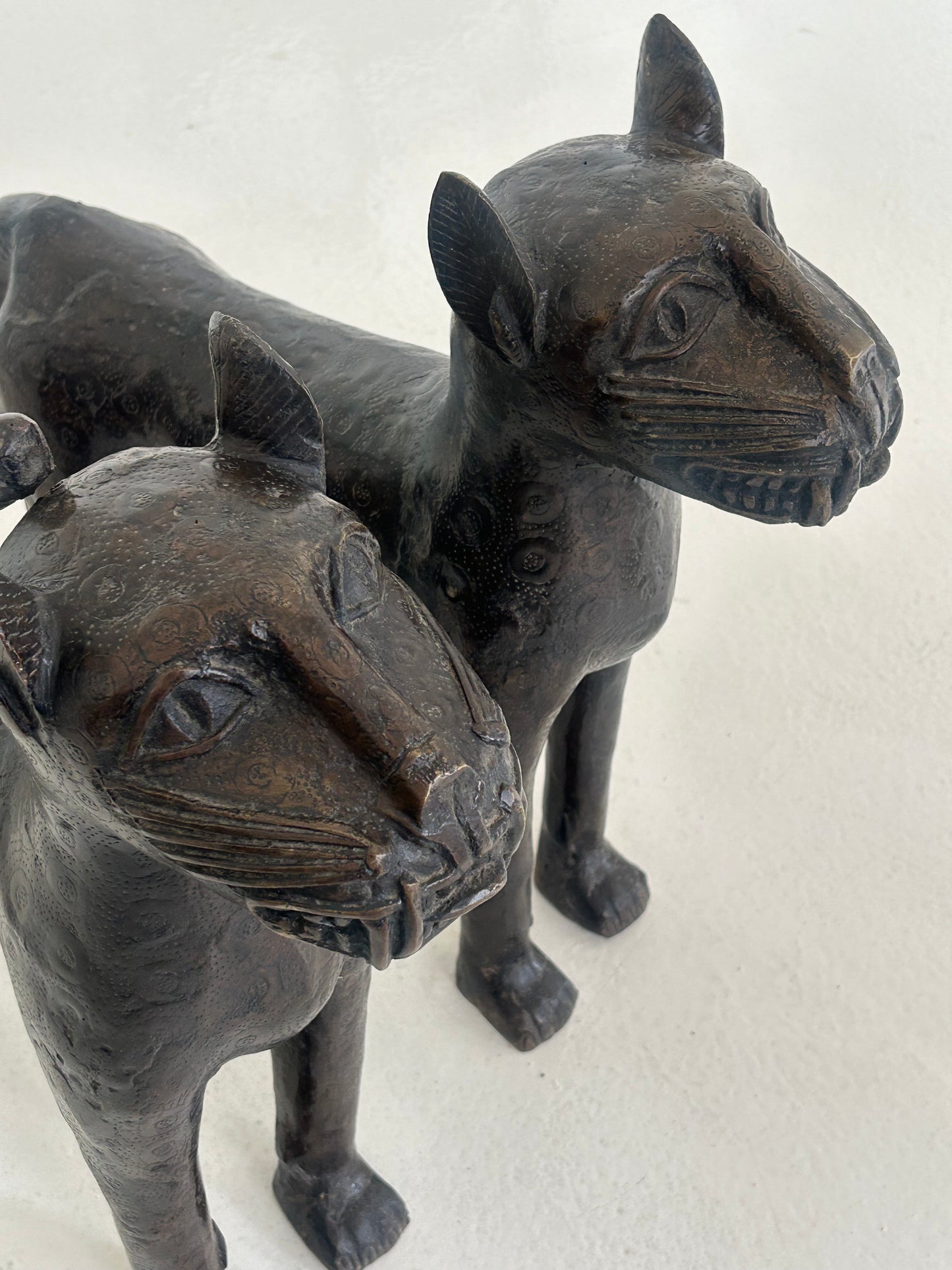 Pair of Edo Bronze Royal Leopards (Male & Female)