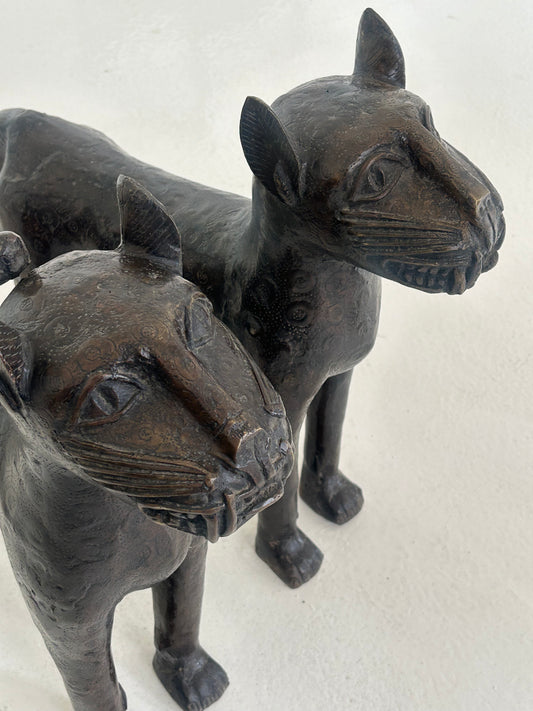Pair of Edo Bronze Royal Leopards (Male & Female)