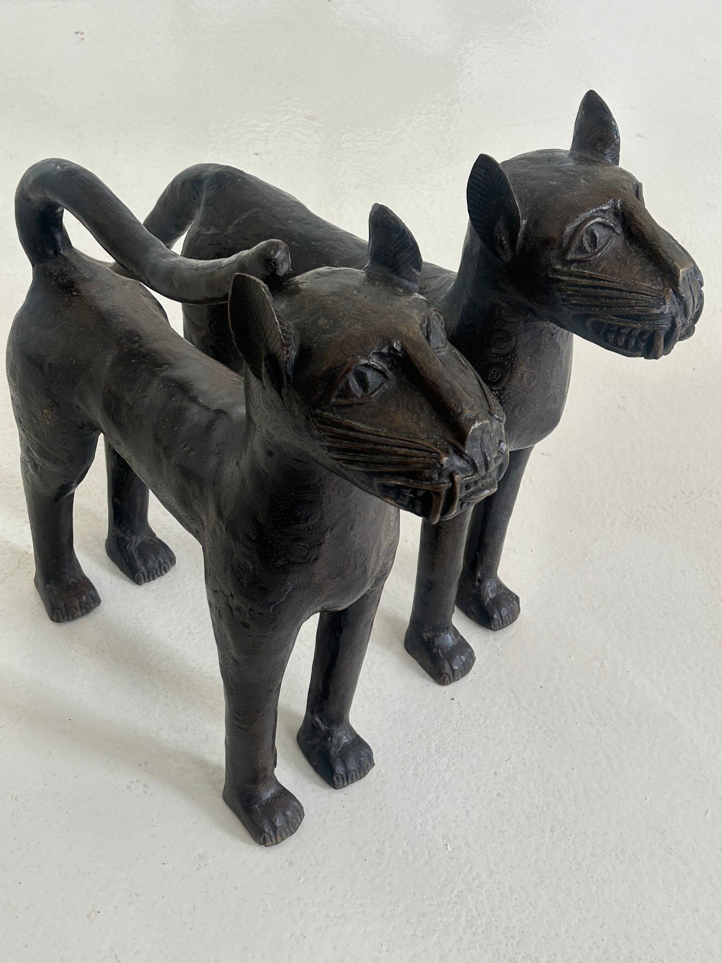 Pair of Edo Bronze Royal Leopards (Male & Female)