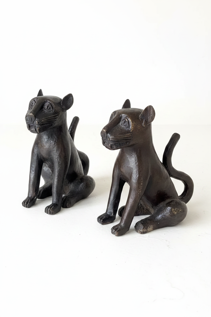 Pair of Edo Bronze Leopard Cubs