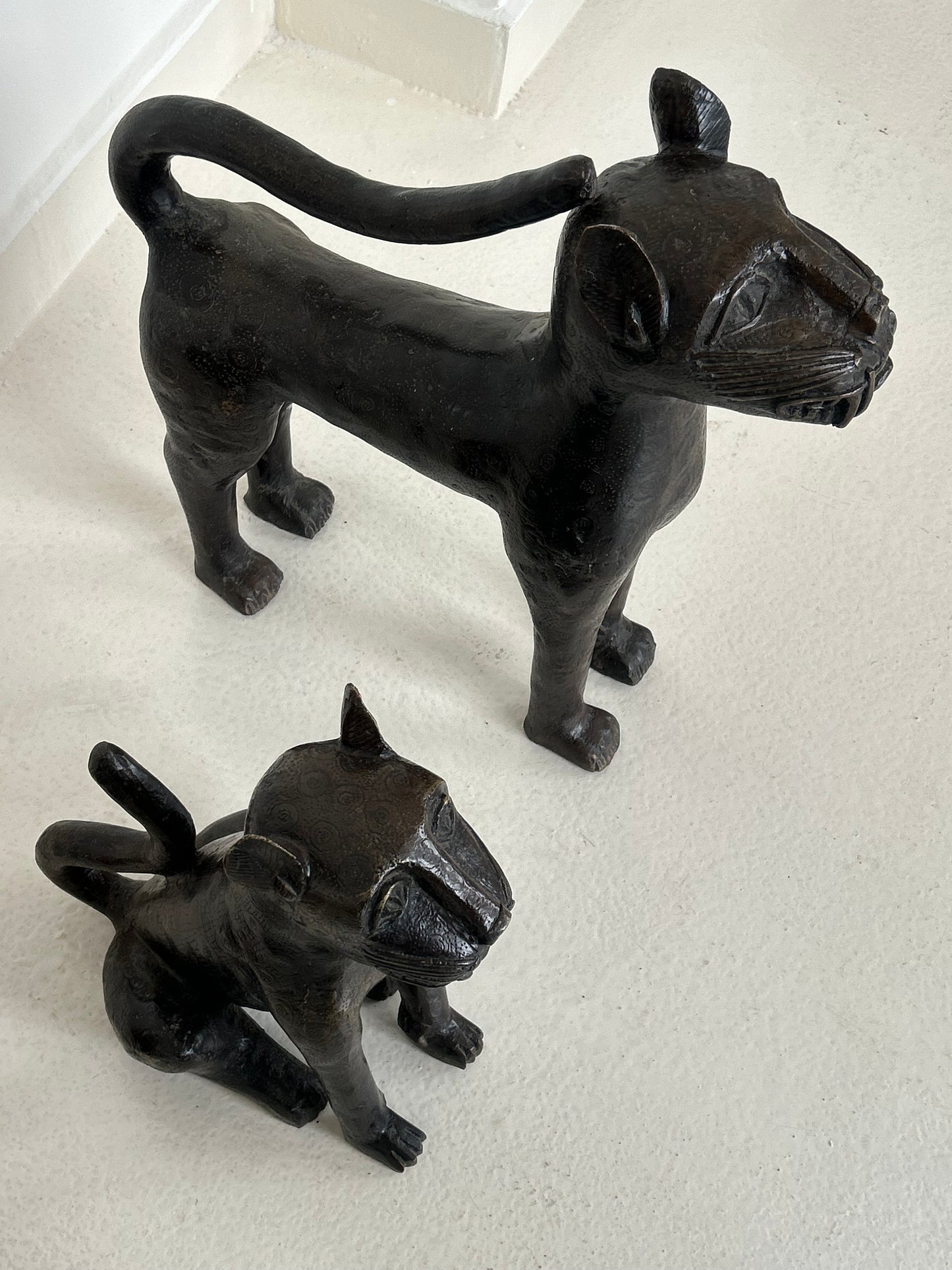 Pair of Edo Bronze Leopard Cubs