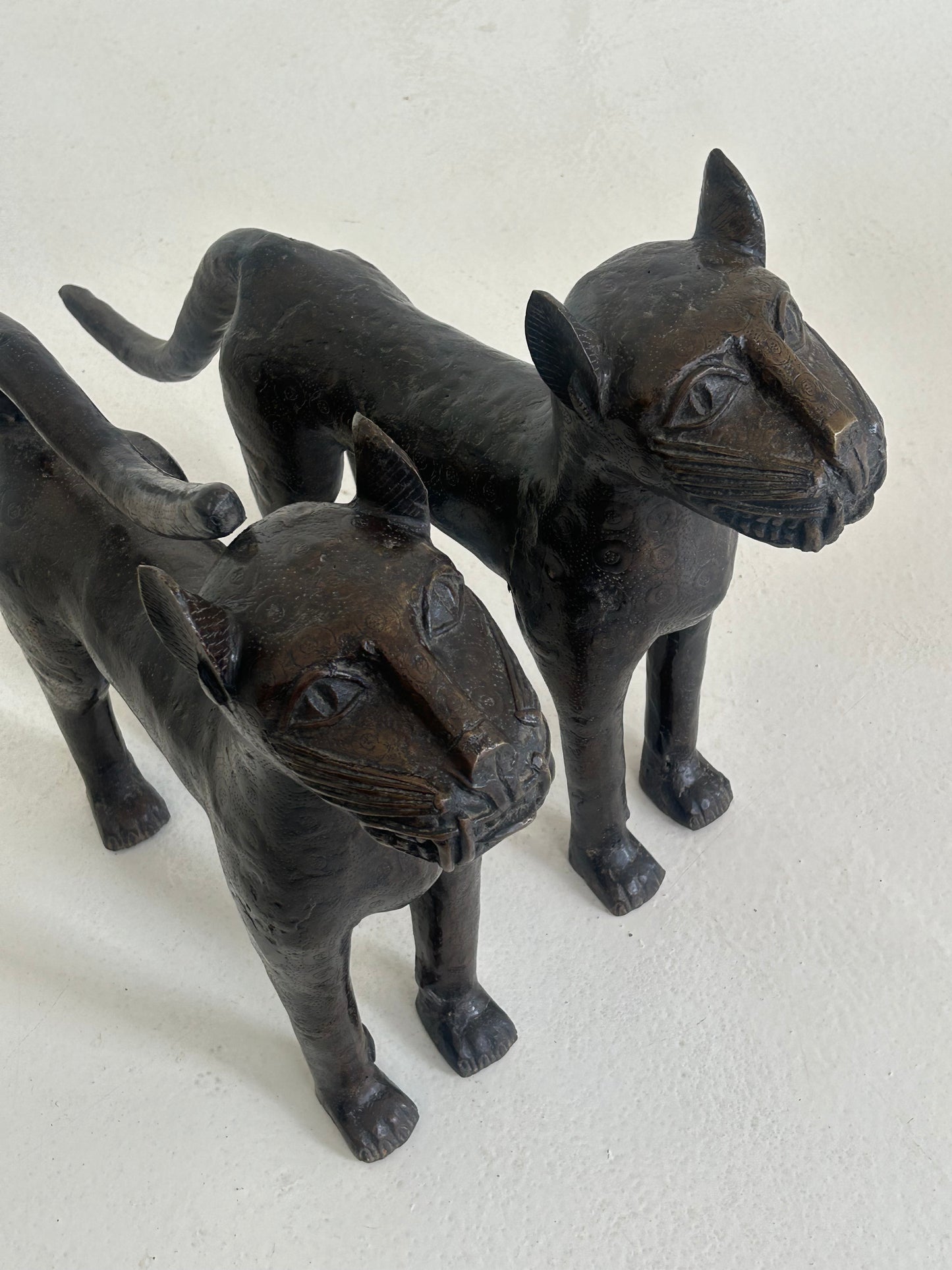 Pair of Edo Bronze Royal Leopards (Male & Female)